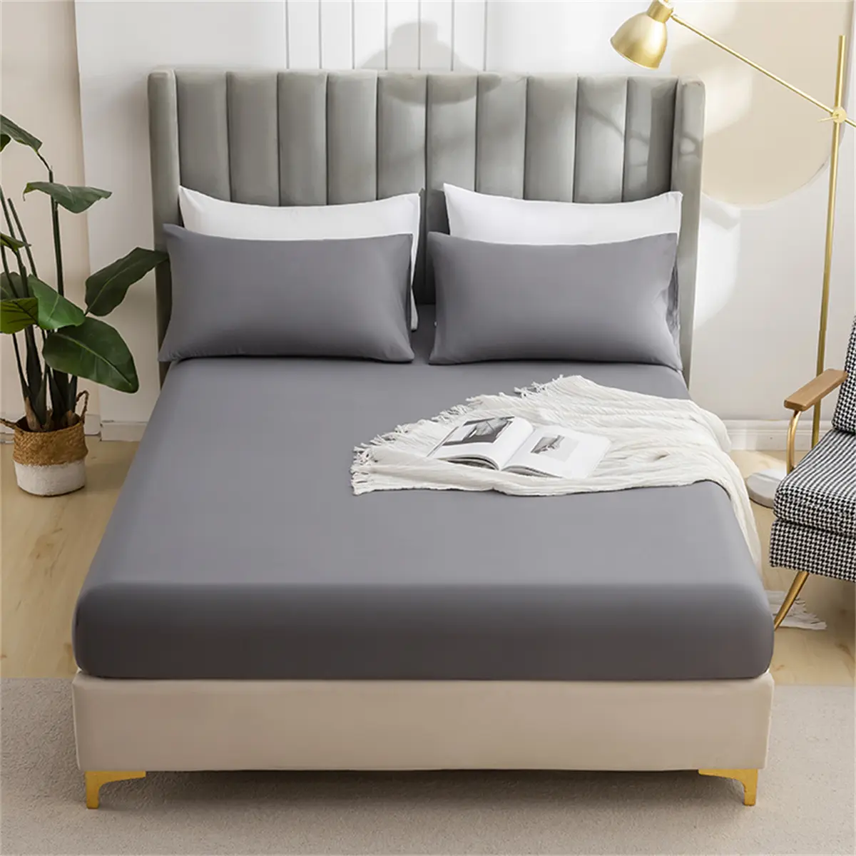 Ultra-Soft Solid Color Brushed Bed Sheet Set,Fitted Sheet and Pillowcase,Single Double Bed Size,Hypoallergenic Machine Washable