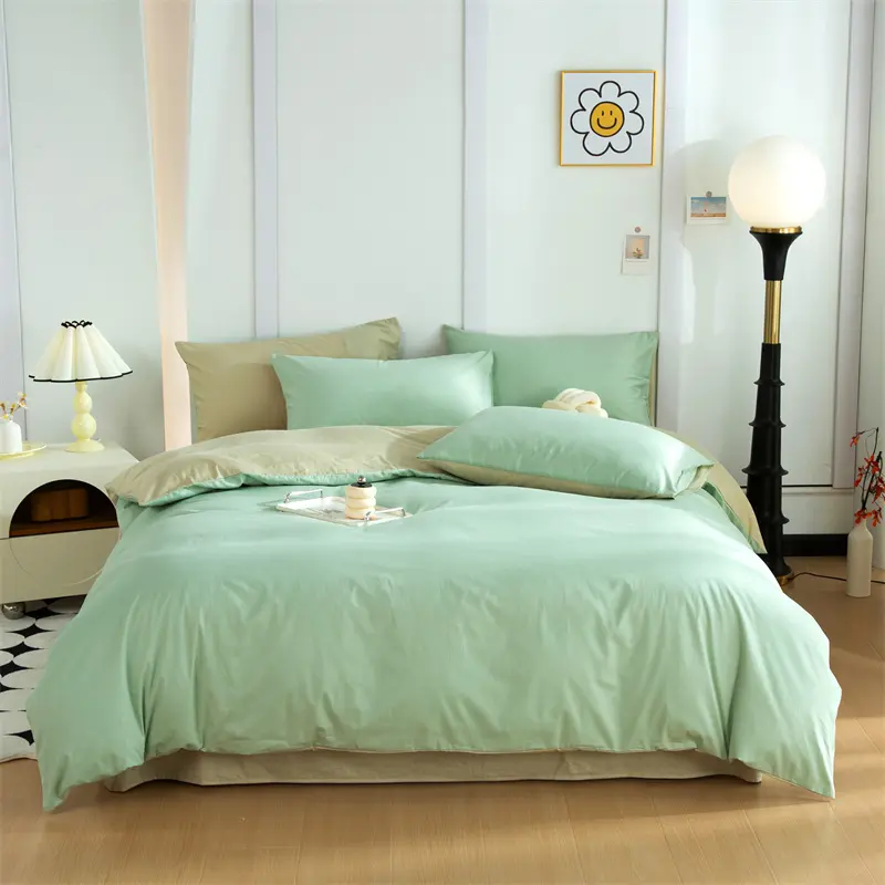 Dual-Tone 100% Cotton Duvet Cover and Pillowcase Set, Plush Bedding Set Ensemble with a Modern Colorblocked Aesthetic,Soft