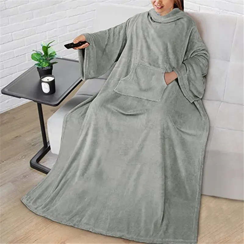 TV Sofa Blanket With Sleeve Thickened Flannel Home Lazy Wearable Blankets For Men Women Adult Winter Autumn Office Nap Blanket