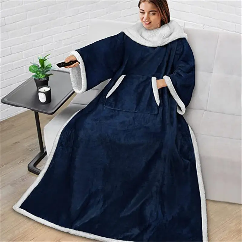TV Sofa Blanket With Sleeve Thickened Flannel Home Lazy Wearable Blankets For Men Women Adult Winter Autumn Office Nap Blanket