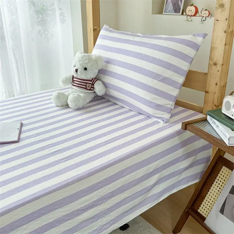 Ultra Soft Pre-Washed Bed Flat Sheet and Pillowcase Set - Stripe Style, Hypoallergenic, Embrace a Cozy Night's Sleep