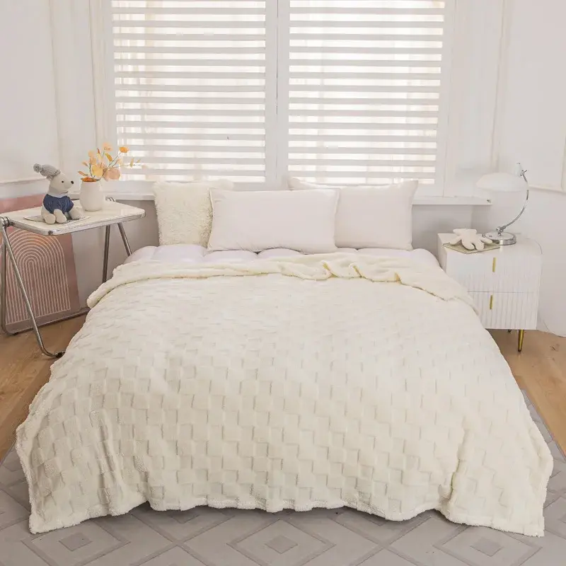 Enhanced Thick Flannel Mosaic Throw Blanket - Double-Sided Jacquard, Plush Warmth, Timeless Style for Cozy Layering