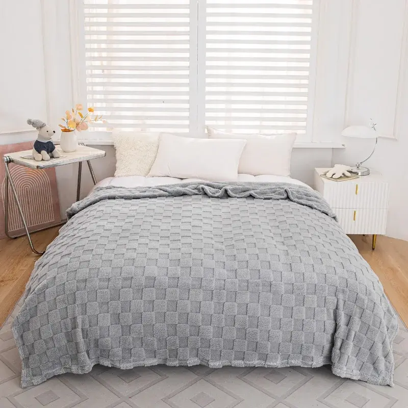 Enhanced Thick Flannel Mosaic Throw Blanket - Double-Sided Jacquard, Plush Warmth, Timeless Style for Cozy Layering