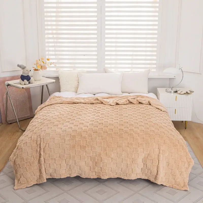 Enhanced Thick Flannel Mosaic Throw Blanket - Double-Sided Jacquard, Plush Warmth, Timeless Style for Cozy Layering