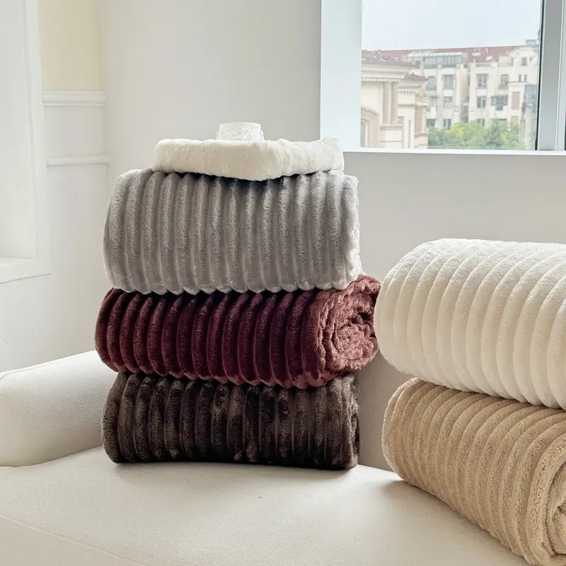 Warm Embrace: Plush Striped Flannel Throw Blanket - Super Soft, Thicker for Cozy Comfort, Stylish Touch to Your Living Space