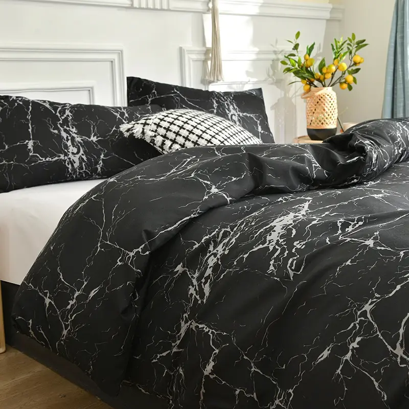 Cozy Brushed Polyester Duvet Cover Set with Pillowcases - Vibrant Print, Hypoallergenic, Easy Care, Perfect for King/Queen Beds