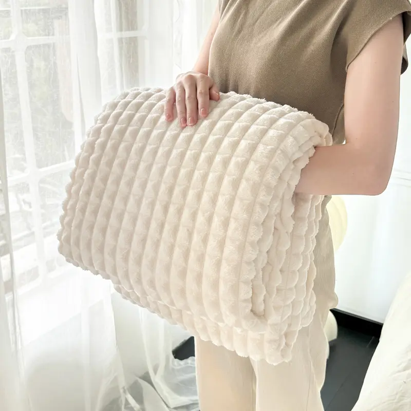 Warm Embrace: Plush Striped Flannel Throw Blanket - Super Soft, Thicker for Cozy Comfort, Stylish Touch to Your Living Space