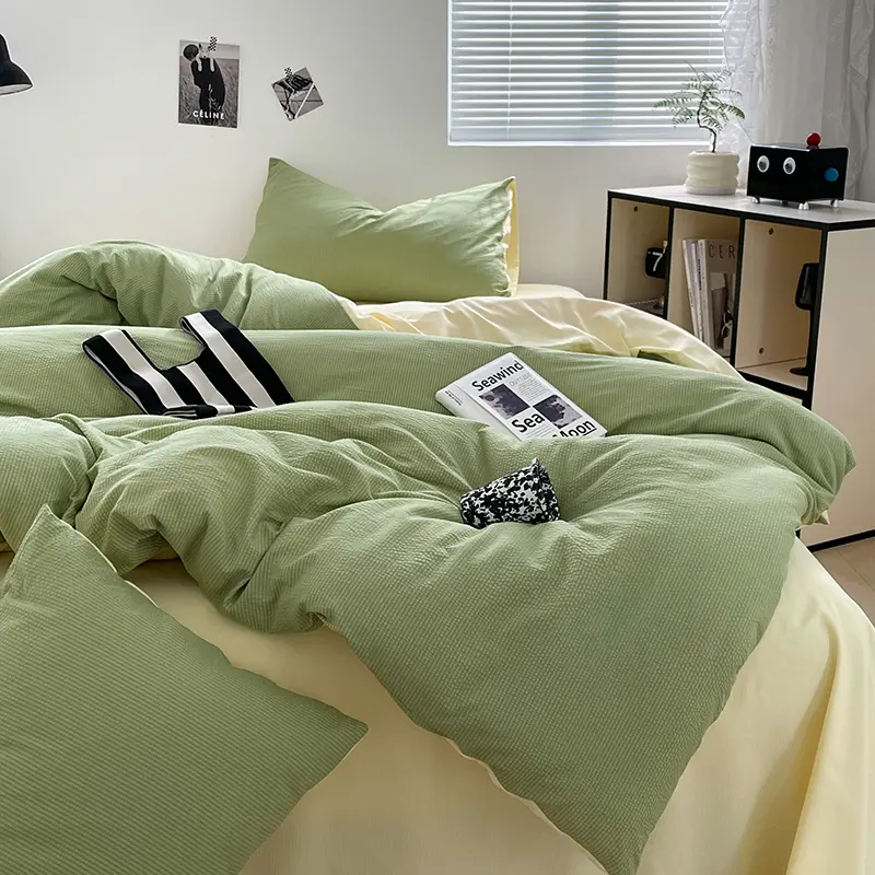 Lightweight Bubble Cotton Bedding Set - 3-Piece，1 Duvet Cover & 2 Pillowcases, Minimalist & Fresh, Ultra-Soft