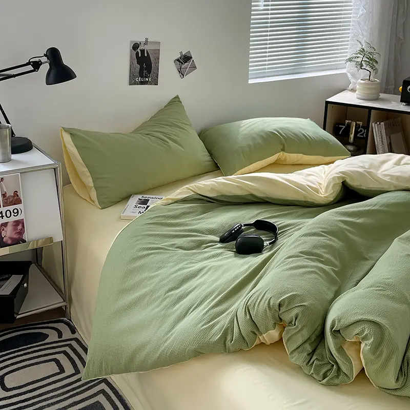 Lightweight Bubble Cotton Bedding Set - 3-Piece，1 Duvet Cover & 2 Pillowcases, Minimalist & Fresh, Ultra-Soft