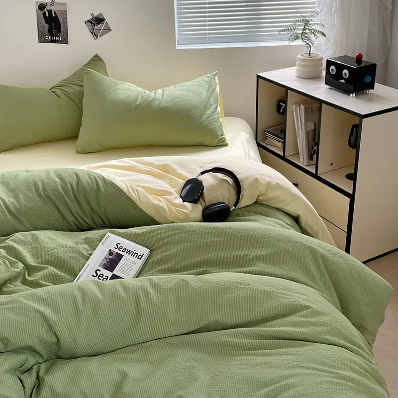 Lightweight Bubble Cotton Bedding Set - 3-Piece，1 Duvet Cover & 2 Pillowcases, Minimalist & Fresh, Ultra-Soft