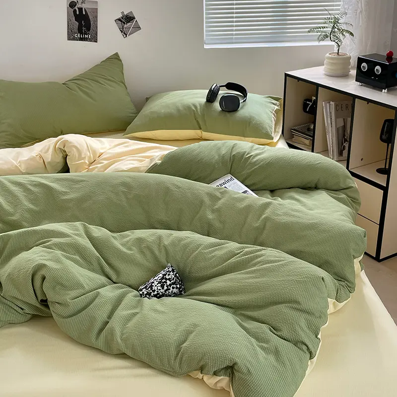 Lightweight Bubble Cotton Bedding Set - 3-Piece，1 Duvet Cover & 2 Pillowcases, Minimalist & Fresh, Ultra-Soft