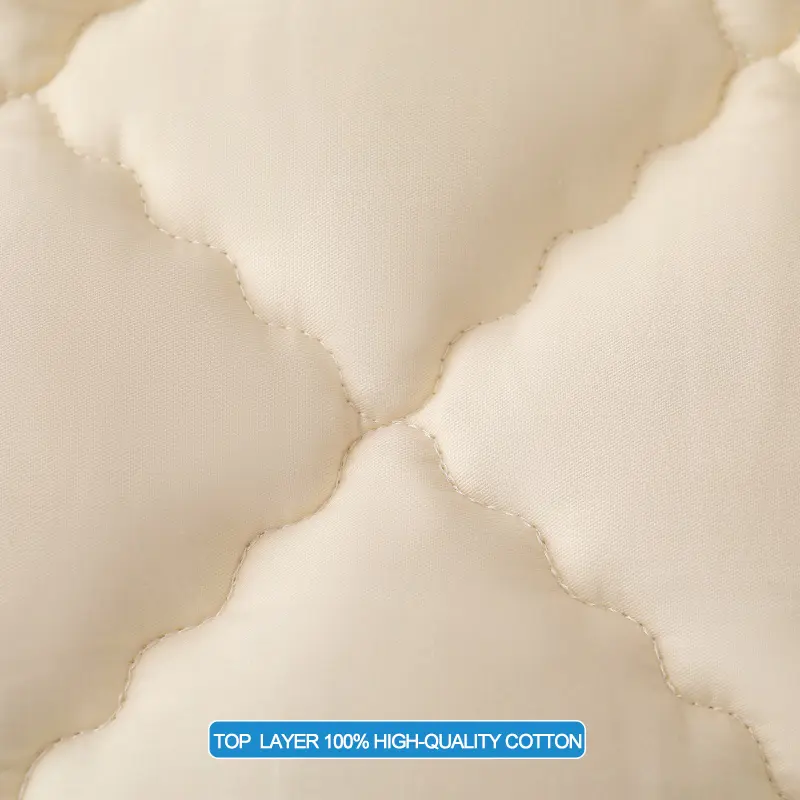 Premium Mattress Protector - Ultra Thick & Breathable Quilted Cotton Top Layer Mattress Cover- Antimicrobial & Noise-Free,Beige
