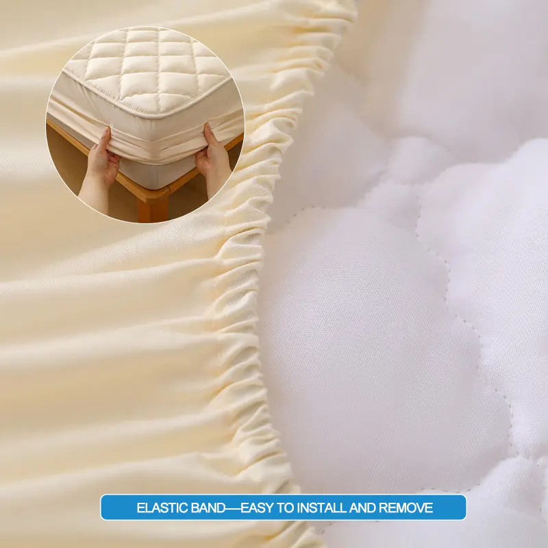 Premium Mattress Protector - Ultra Thick & Breathable Quilted Cotton Top Layer Mattress Cover- Antimicrobial & Noise-Free,Beige