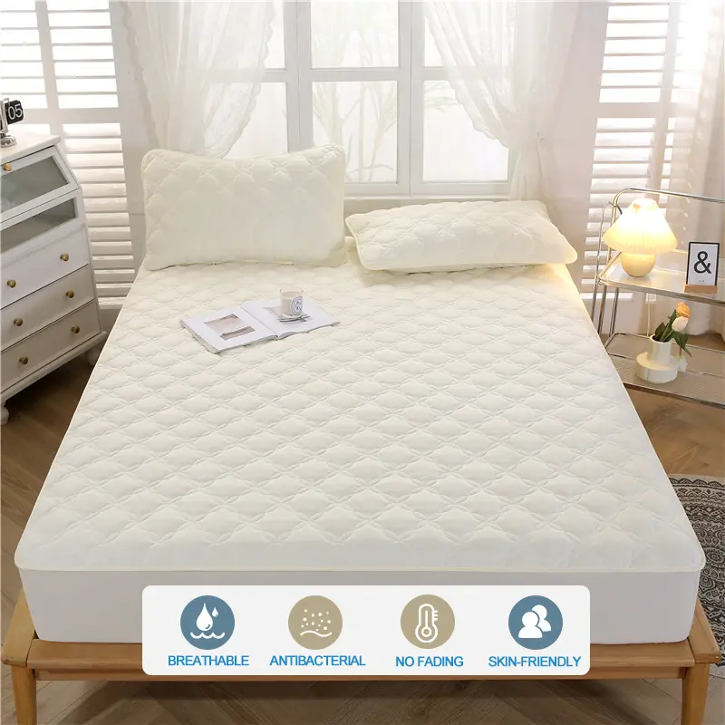 Premium Antibacterial Mattress Protector - Breathable, Noiseless Skin-Friendly Mattress Cover, Fitted Sheet for All Season,Beige