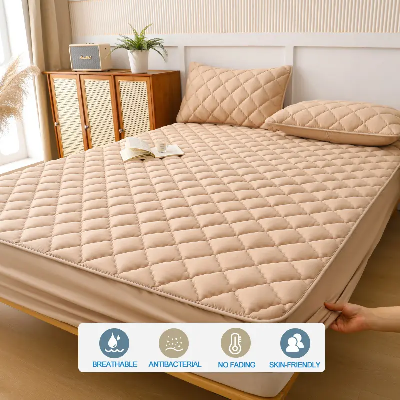Premium Mattress Protector - Ultra Thick & Breathable Quilted Cotton Top Layer Mattress Cover- Antimicrobial & Noise-Free,Khaki