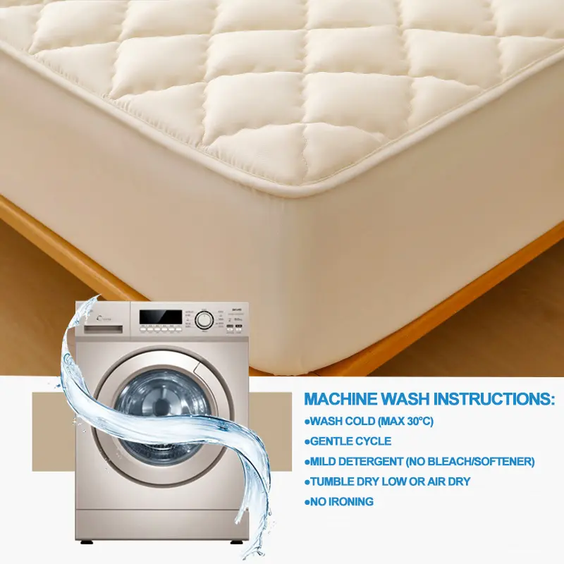 Premium Mattress Protector - Ultra Thick & Breathable Quilted Cotton Top Layer Mattress Cover- Antimicrobial & Noise-Free,Beige