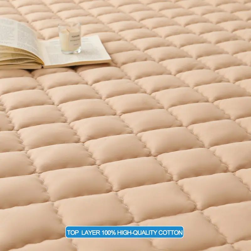 Premium Mattress Protector - Ultra Thick & Breathable Quilted Cotton Top Layer Mattress Cover- Antimicrobial & Noise-Free,Khaki