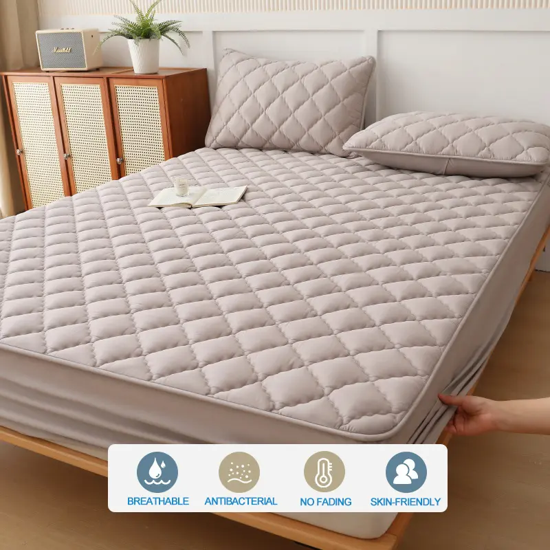 Premium Mattress Protector - Ultra Thick & Breathable Quilted Cotton Top Layer Mattress Cover- Antimicrobial & Noise-Free,Grey