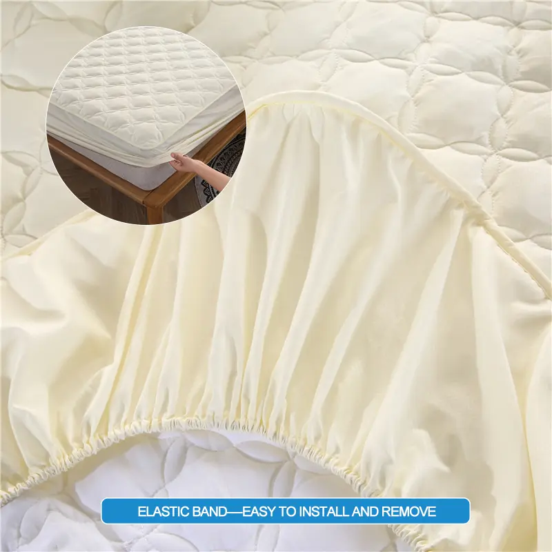 Premium Antibacterial Mattress Protector - Breathable, Noiseless Skin-Friendly Mattress Cover, Fitted Sheet for All Season,Beige