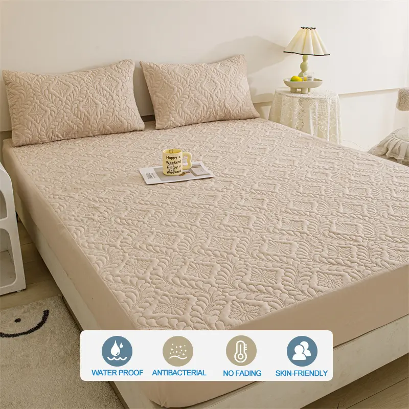 Waterproof Mattress Cover Hypoallergic Breathable Mattress Protector Anti-mite Anti-bacterial Fitted Bed Sheet, Khaki
