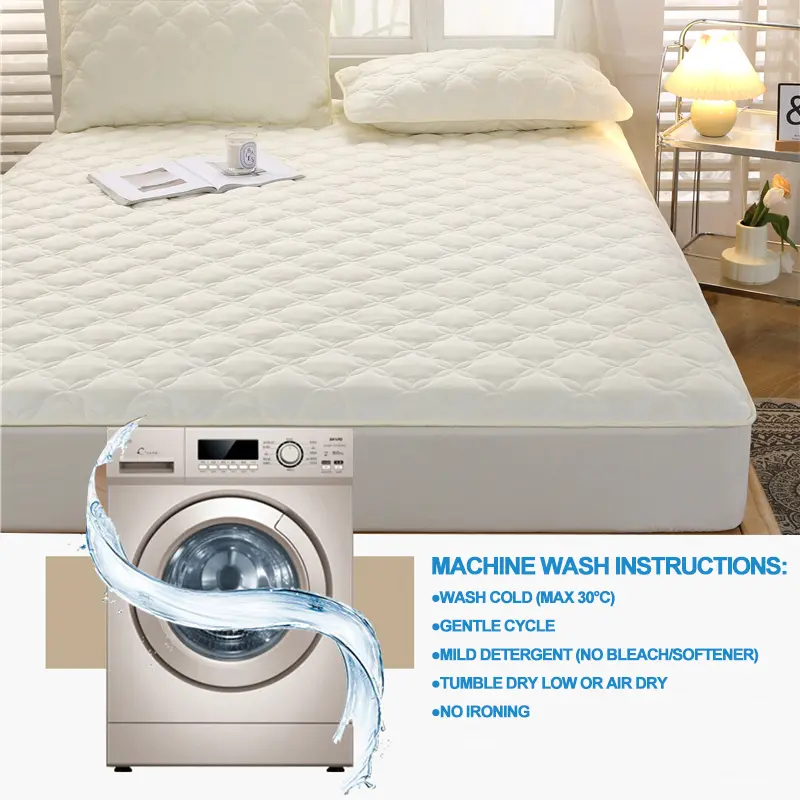 Premium Antibacterial Mattress Protector - Breathable, Noiseless Skin-Friendly Mattress Cover, Fitted Sheet for All Season,Beige