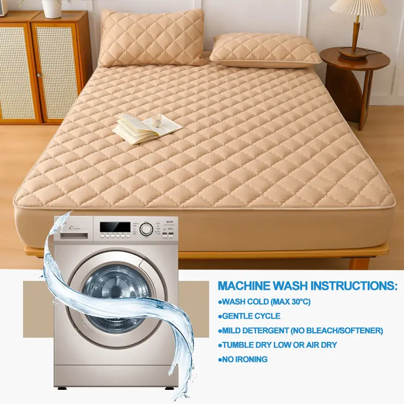 Premium Mattress Protector - Ultra Thick & Breathable Quilted Cotton Top Layer Mattress Cover- Antimicrobial & Noise-Free,Khaki