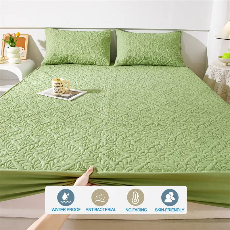 Waterproof Mattress Cover Hypoallergic Breathable Mattress Protector Anti-mite Anti-bacterial Fitted Bed Sheet,Fresh green