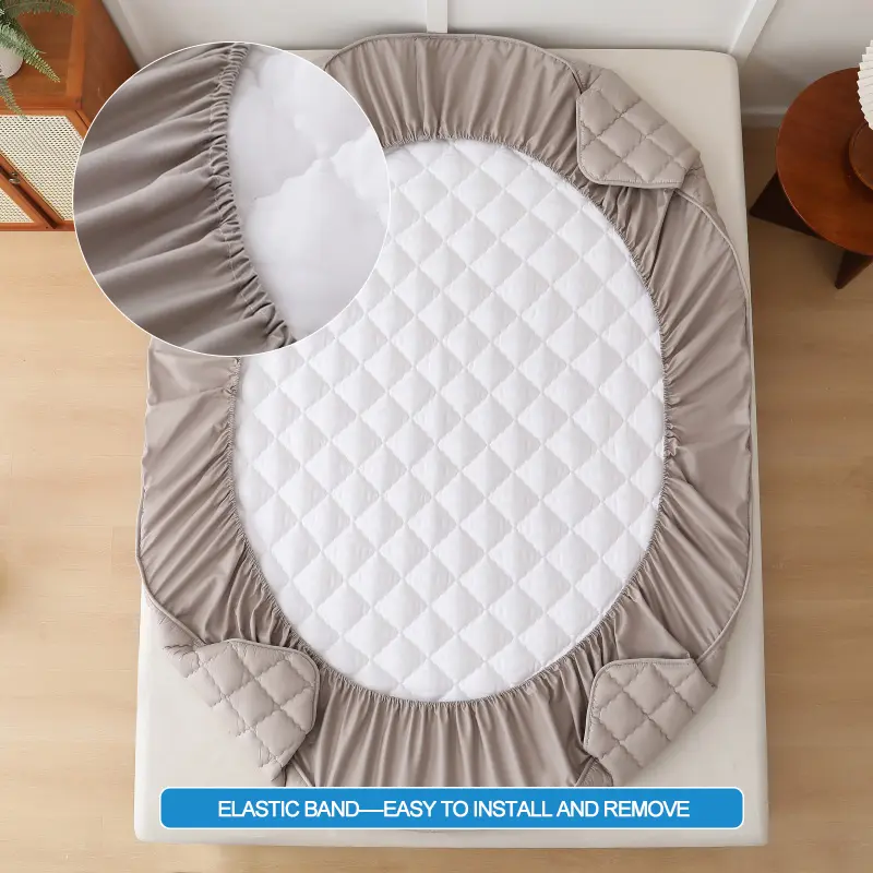 Premium Mattress Protector - Ultra Thick & Breathable Quilted Cotton Top Layer Mattress Cover- Antimicrobial & Noise-Free,Grey