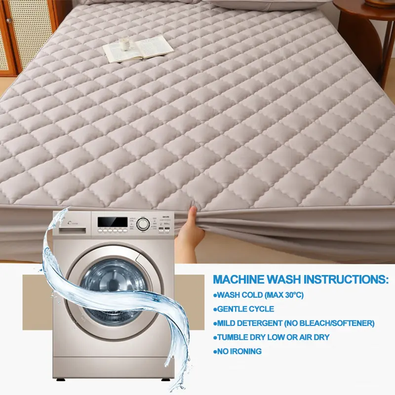 Premium Mattress Protector - Ultra Thick & Breathable Quilted Cotton Top Layer Mattress Cover- Antimicrobial & Noise-Free,Grey