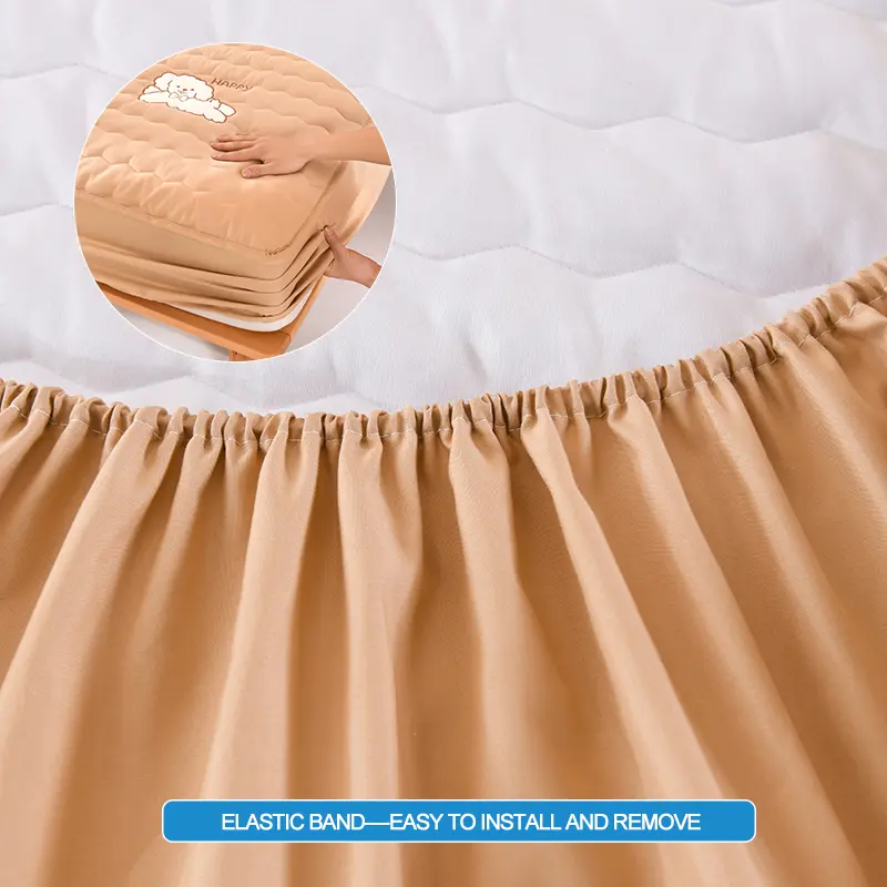Luxury Embroidery Hypoallergenic Mattress Cover Breathable Mattress Protector Anti-mite Anti-bacterial Fitted Bed Sheet, Khaki
