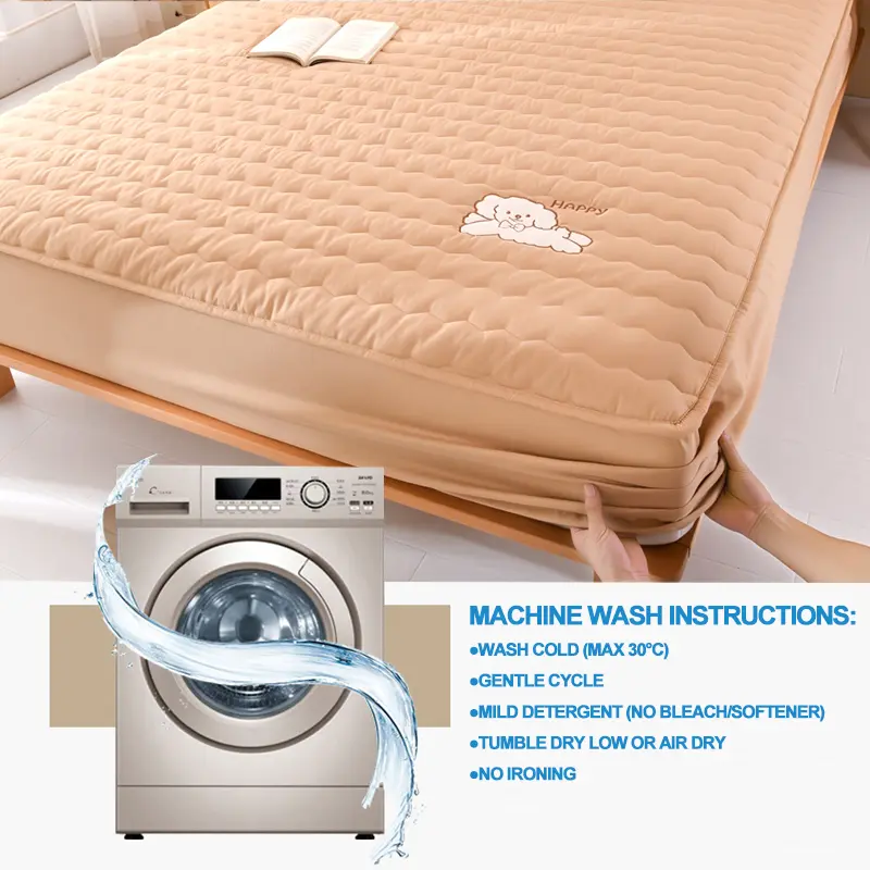 Luxury Embroidery Hypoallergenic Mattress Cover Breathable Mattress Protector Anti-mite Anti-bacterial Fitted Bed Sheet, Khaki