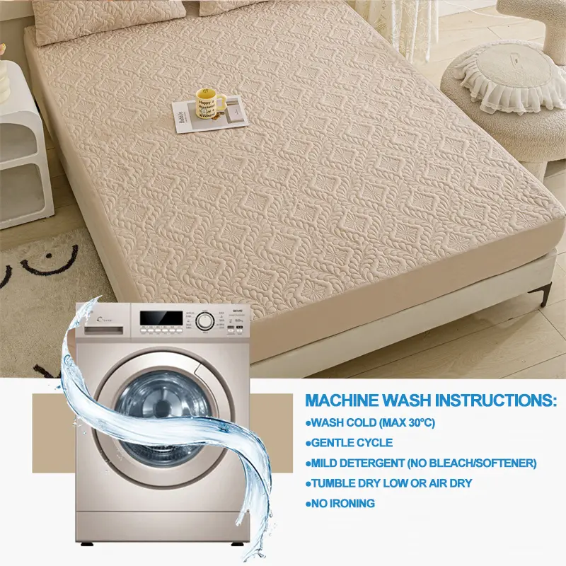 Waterproof Mattress Cover Hypoallergic Breathable Mattress Protector Anti-mite Anti-bacterial Fitted Bed Sheet, Khaki