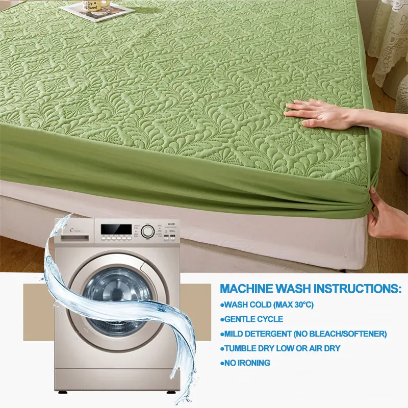 Waterproof Mattress Cover Hypoallergic Breathable Mattress Protector Anti-mite Anti-bacterial Fitted Bed Sheet,Fresh green