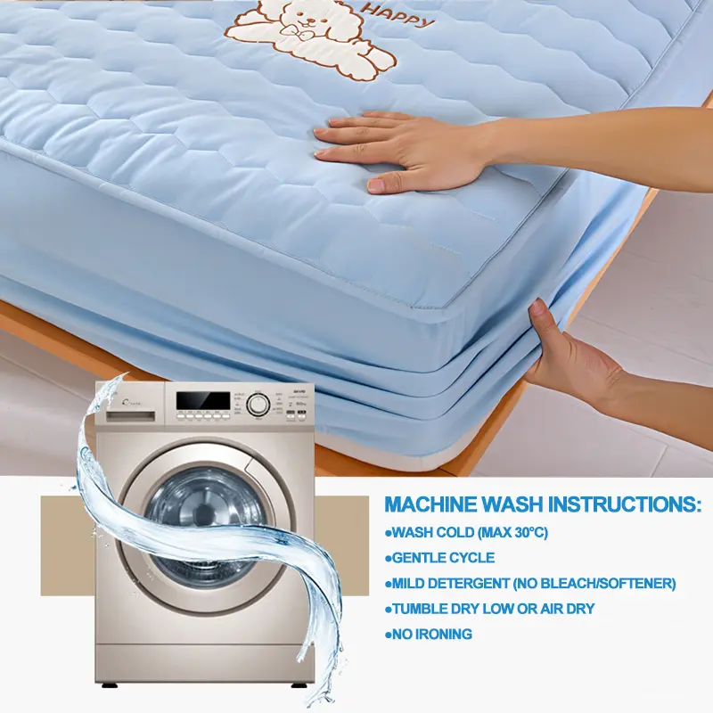 Luxury Embroidery Hypoallergenic Mattress Cover Breathable Mattress Protector Anti-mite Anti-bacterial Fitted Sheet, Sky orchid