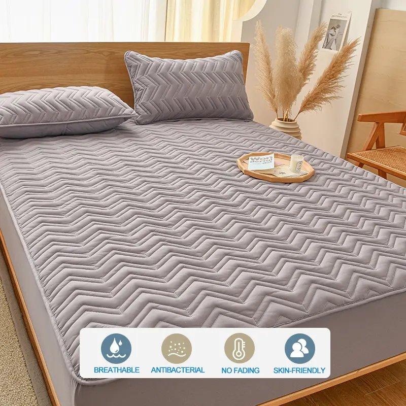 Premium Mattress Protector - Breathable Quilted Cotton Top Layer Mattress Cover- Antimicrobial & Noise-Free & Anti-mites,Grey