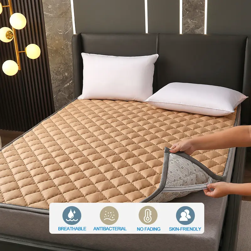 Premium Mattress Protector - Mattress Cover Extra Thick & Breathable Bed Cover with 4 Elastic Corner Straps- Noiseless,Camel