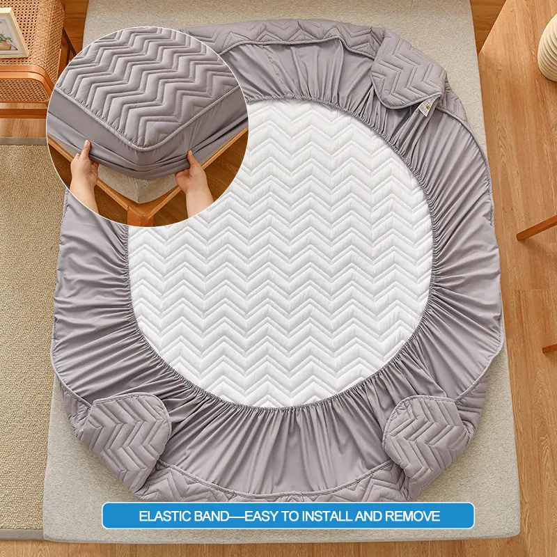 Premium Mattress Protector - Breathable Quilted Cotton Top Layer Mattress Cover- Antimicrobial & Noise-Free & Anti-mites,Grey