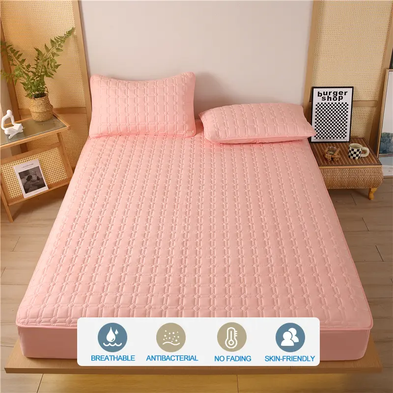 Premium Antibacterial Breathable Mattress Cover, Mattress Protector, Soft Comfortable, Noise-free,Single/Couple Bed Size,Pink