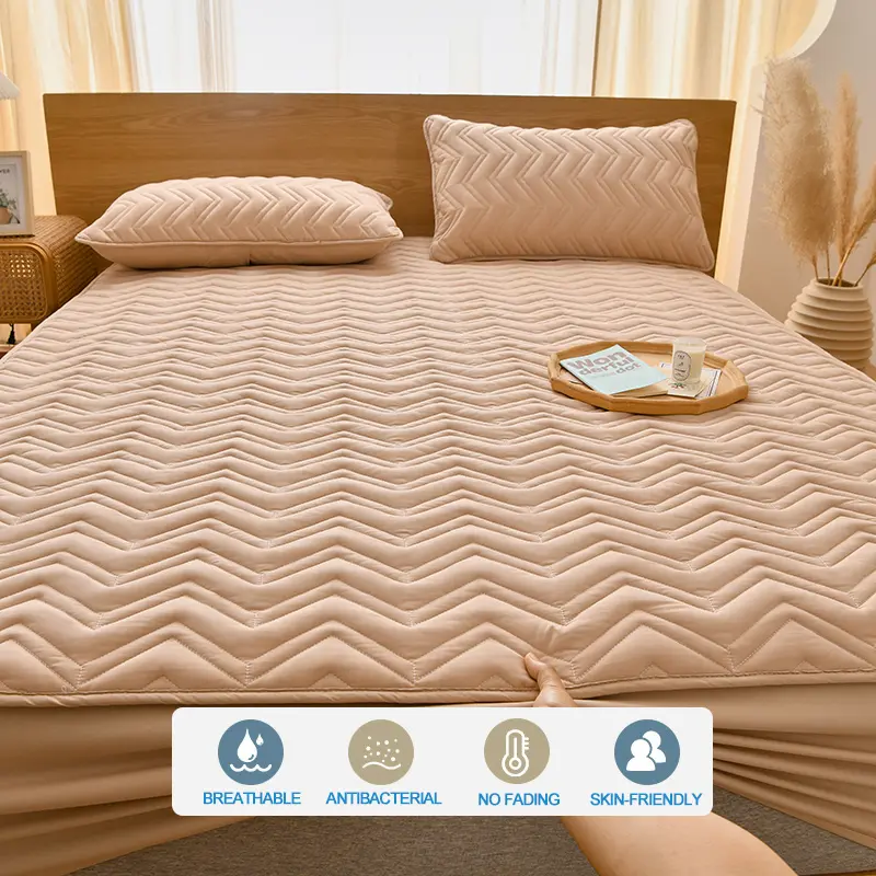 Premium Mattress Protector - Breathable Quilted Cotton Top Layer Mattress Cover- Antimicrobial & Noise-Free & Anti-mites,Khaki