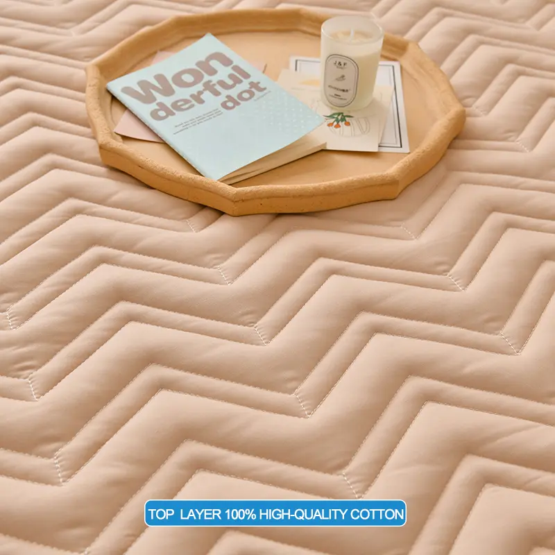 Premium Mattress Protector - Breathable Quilted Cotton Top Layer Mattress Cover- Antimicrobial & Noise-Free & Anti-mites,Khaki