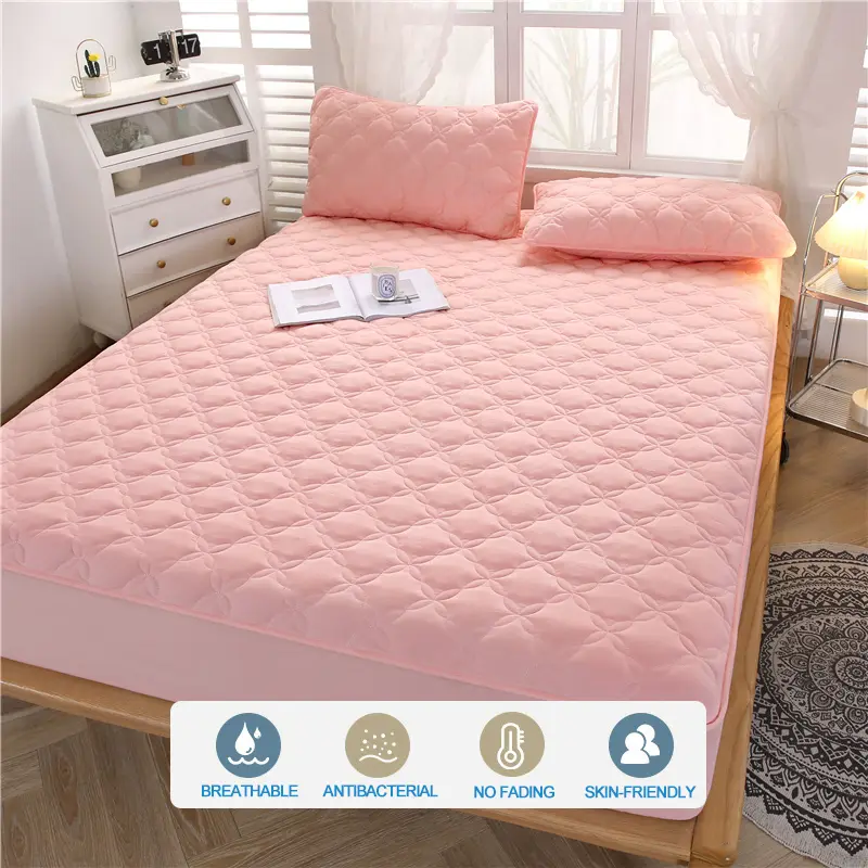 Premium Antibacterial Mattress Protector - Breathable, Noiseless & Skin-Friendly Mattress Cover,Fitted Sheet for All Season,Pink