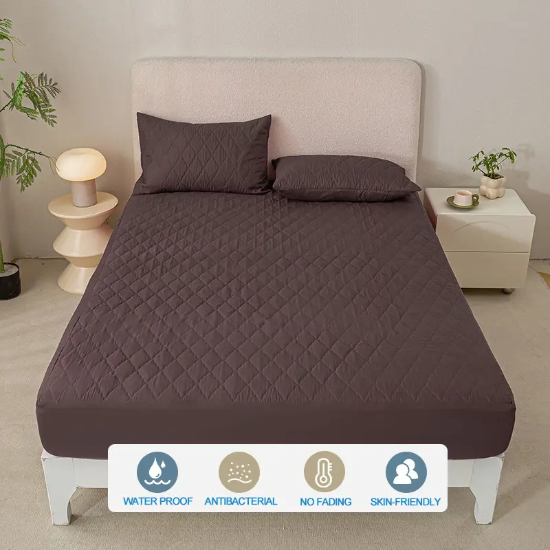Waterproof Mattress Protector - Hypoallergenic Mattress Cover, Soft & Noiseless, Waterproof Bed Sheet, Anti-Slip Washable,Coffee