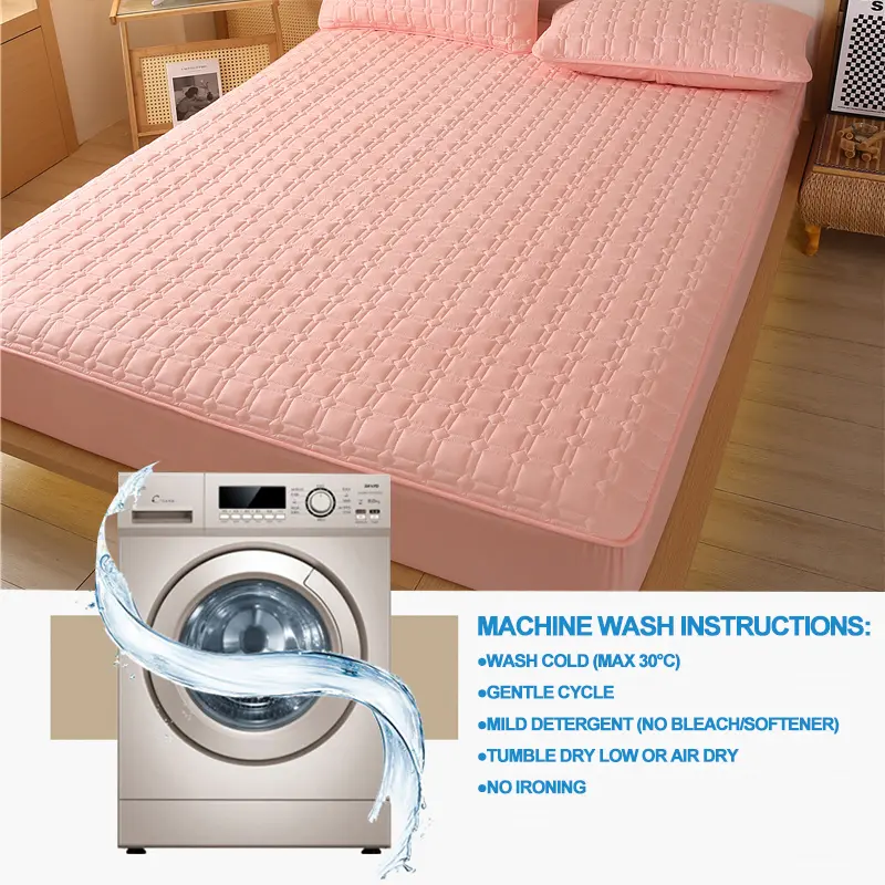 Premium Antibacterial Breathable Mattress Cover, Mattress Protector, Soft Comfortable, Noise-free,Single/Couple Bed Size,Pink