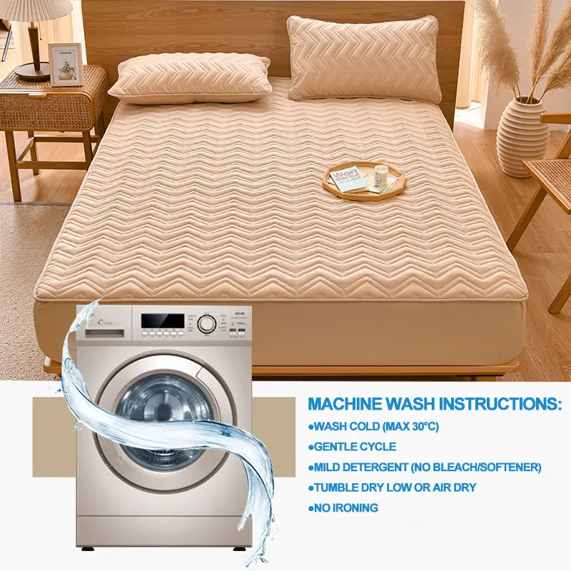 Premium Mattress Protector - Breathable Quilted Cotton Top Layer Mattress Cover- Antimicrobial & Noise-Free & Anti-mites,Khaki