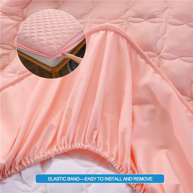 Premium Antibacterial Mattress Protector - Breathable, Noiseless & Skin-Friendly Mattress Cover,Fitted Sheet for All Season,Pink