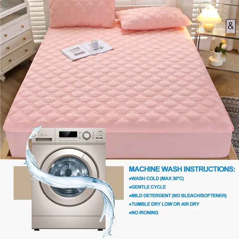 Premium Antibacterial Mattress Protector - Breathable, Noiseless & Skin-Friendly Mattress Cover,Fitted Sheet for All Season,Pink
