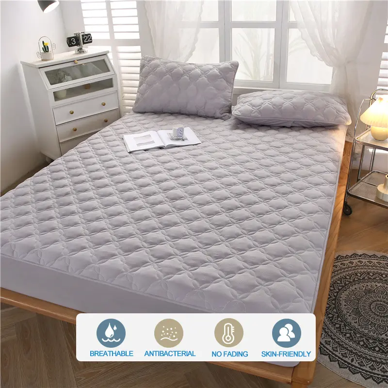 Premium Antibacterial Mattress Protector - Breathable, Noiseless Skin-Friendly Mattress Cover, Fitted Sheet for All Season,Grey