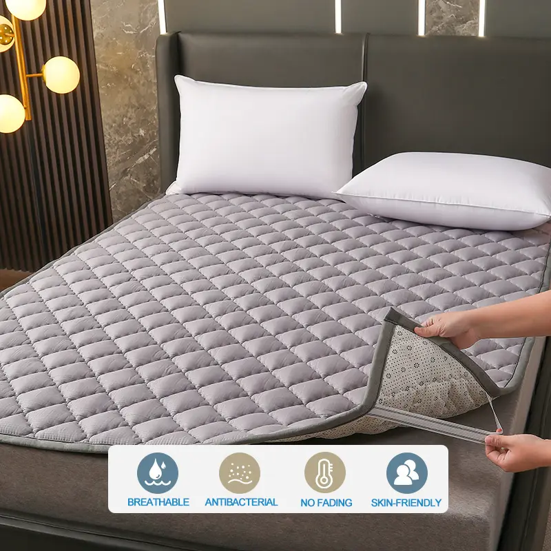 Premium Mattress Protector - Mattress Cover Extra Thick & Breathable Bed Cover with 4 Elastic Corner Straps- Noiseless,Grey