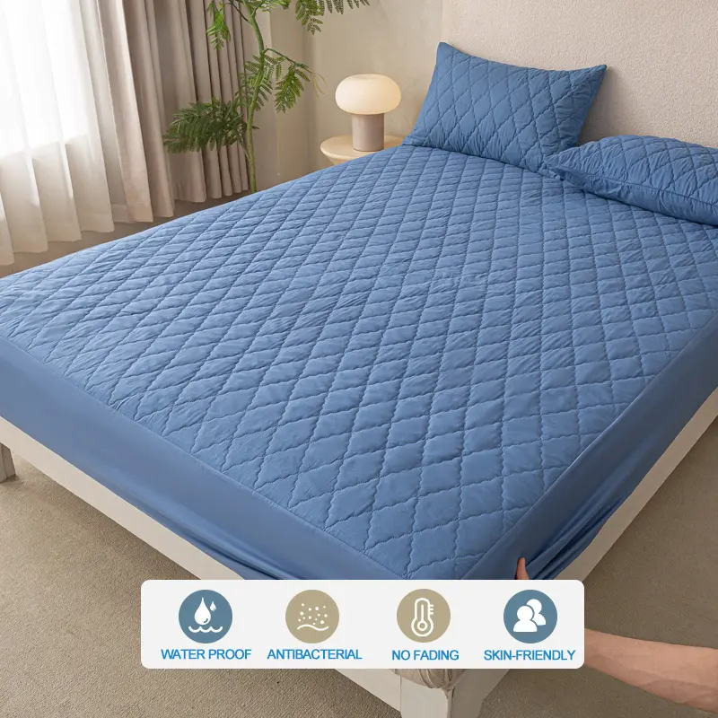 Waterproof Mattress Protector - Hypoallergenic Mattress Cover, Soft & Noiseless,Bed Sheet, Anti-Slip & Washable,Sea blue