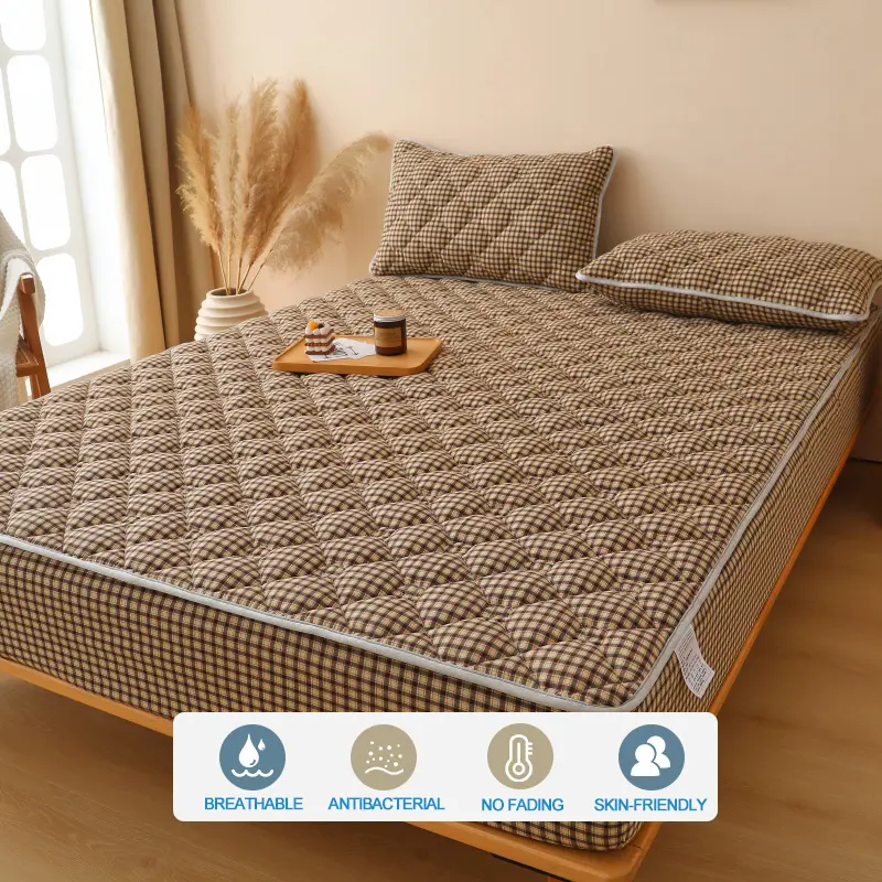 Premium Mattress Protector - Mattress Cover Breathable Quilted- Antimicrobial, Noise-Free Hypoallergenic,Coffee  Plaid